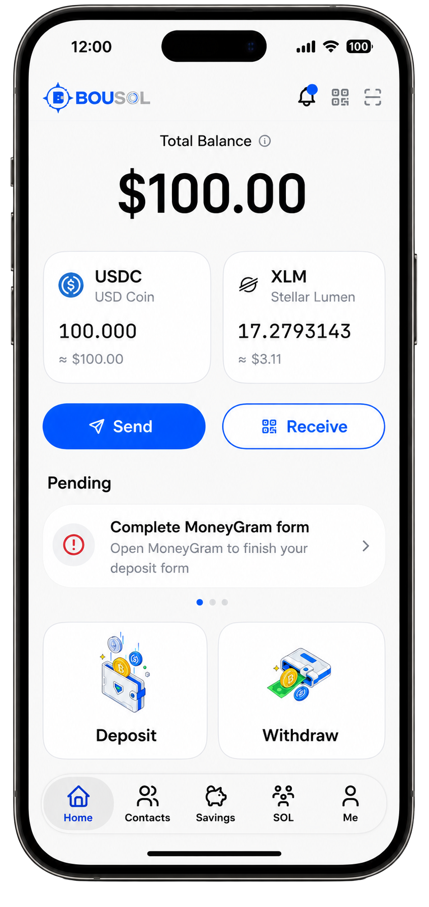 BOUSOL wallet displayed on an iPhone